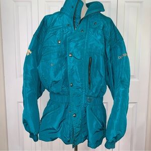 Descente vintage SzLg turquoise ski/snowboarding jacket, zip&snap close